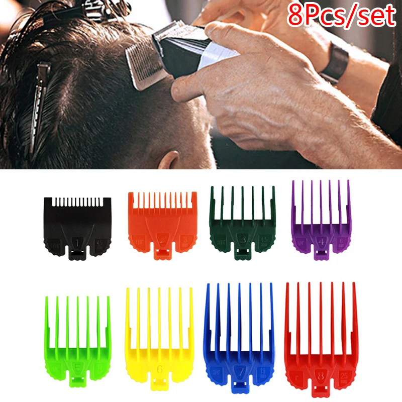 8pcs/set Universal Hair Clipper Limit Comb Guide Attachment Size Barber Replacement 1.5/3/4.5/6/10/13/15/19mm