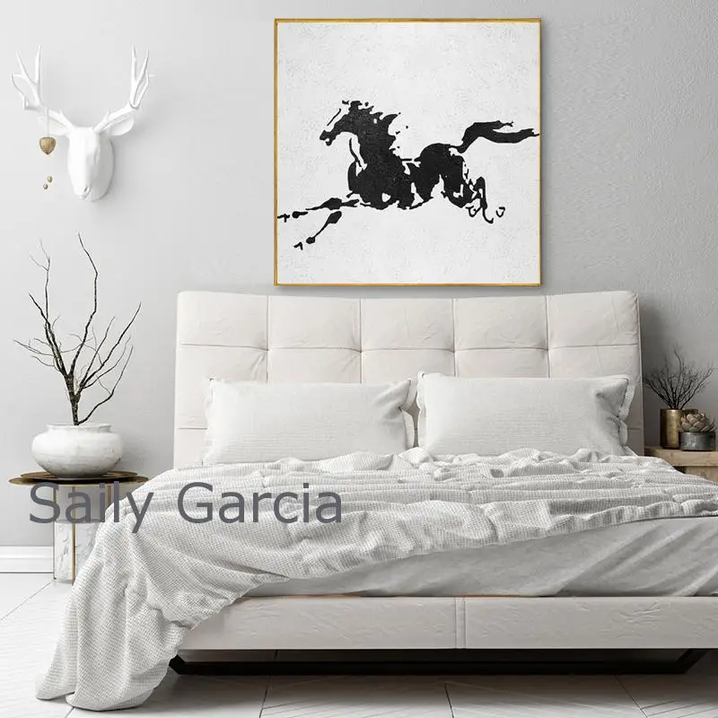 

Mordern Black and White Ink Painting Running Horse Animal Canvas Painting Posters Wall Decoration for House Hotel Office