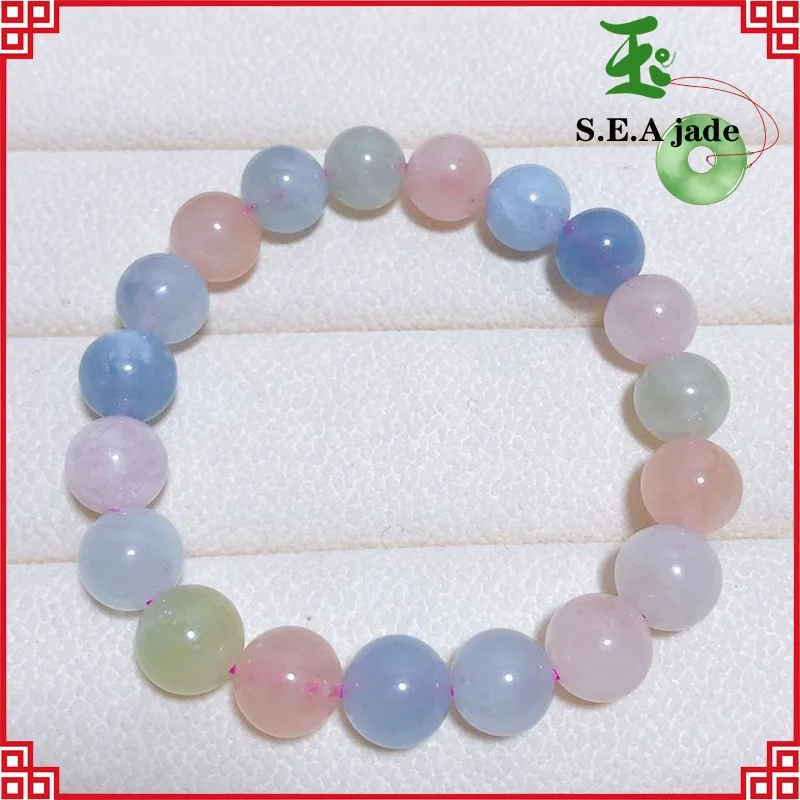 

Natural Morganite Bracelet Natural Ice Through Candy Color Women's Bracelet crystals gemstone bracelet for women jade beads