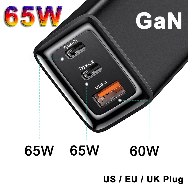 65 W Ган Зарядное устройство USB C Тип 3 Порты и разъёмы PD 0 QC 4 EU/US вилка кардан телефон