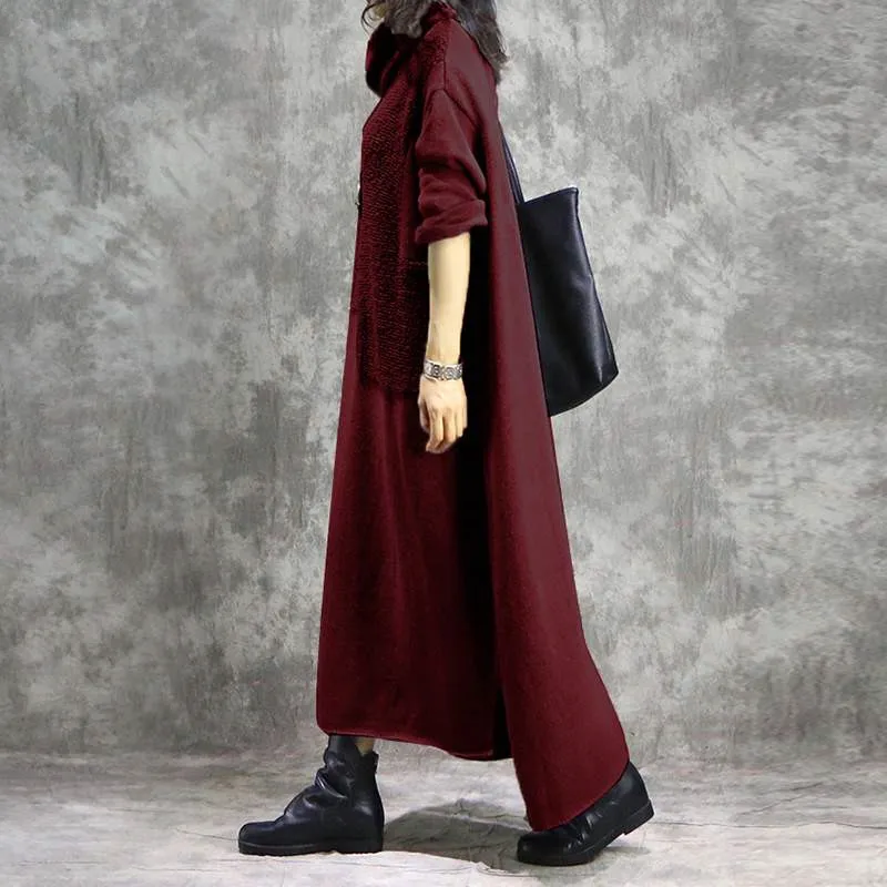 

Plus Size Autumn Turtleneck Sweatshirts Dress Women Long Sleeve Pacthwork Plush Fluffy Long Sundress Vestidos Female