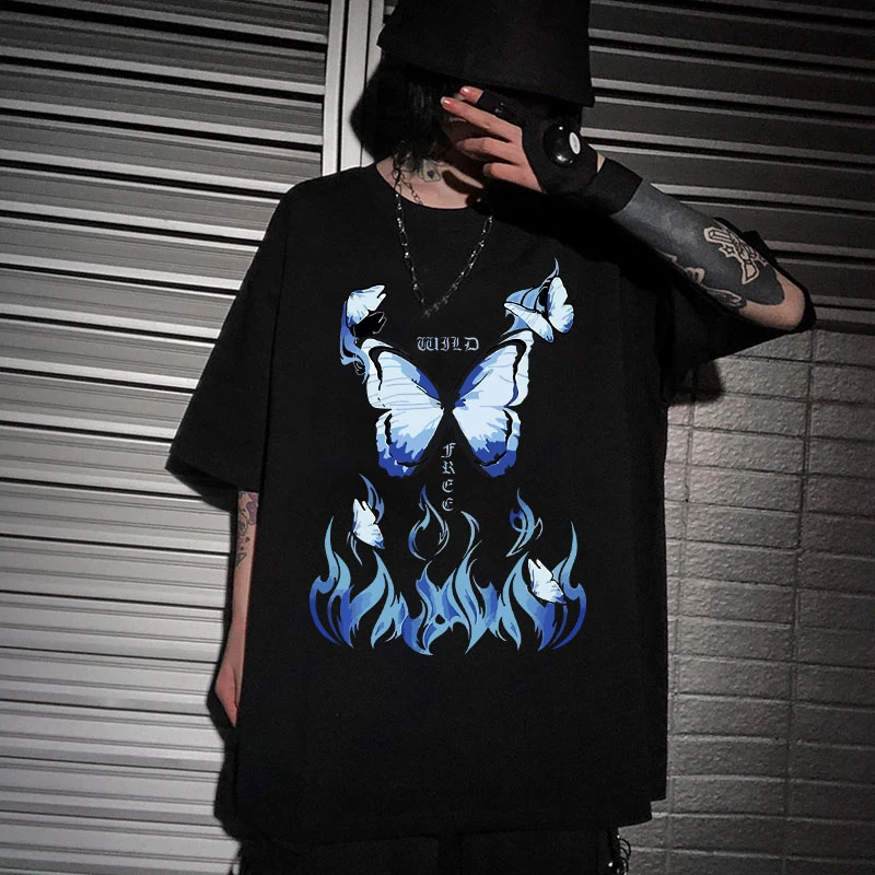 

Hip-hop Short sleeve casual top Butterfly print T-shirt y2k Harajuku street Kawaii ropa de mujer E-girl Goth oversized T-shirt