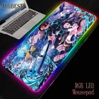 Большой коврик для мыши MRGBEST Anime Demon Killer Kimetsu Yaiba, игровой коврик для мыши с RGB-светодиодный светкой, 7 цветов, коврик для мыши 900x40 0800x300 мм, коврик для клавиатуры