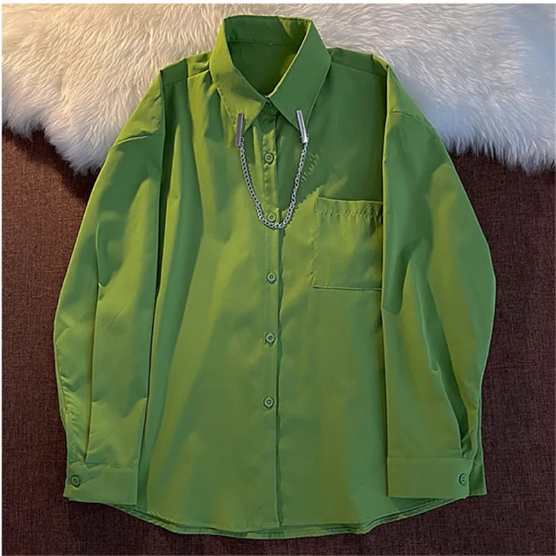 

2022 Spring New Vintage Tide Women Oversized Chic Shirts Fashion Polo Collar All-Match Streetwear Female Harajuku Retro Tops Ins