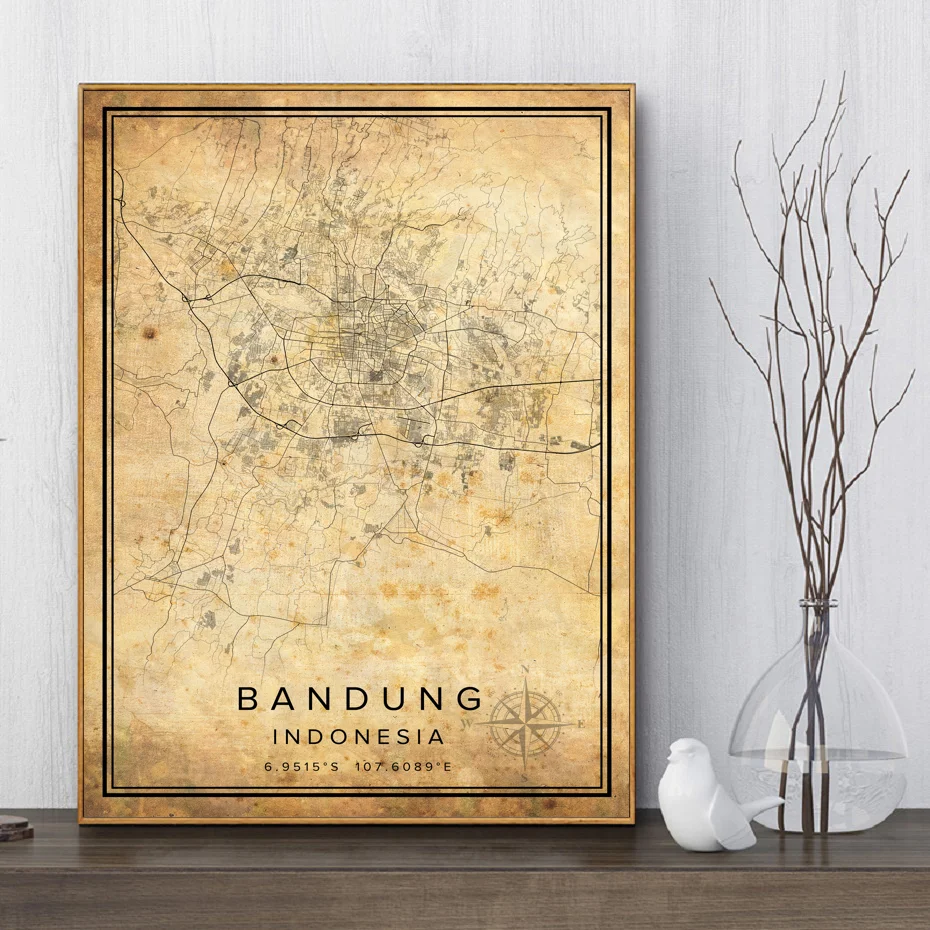 Винтажная Карта города Бандар Лампунг TANGERANG принт Индонезии Дорожная карта