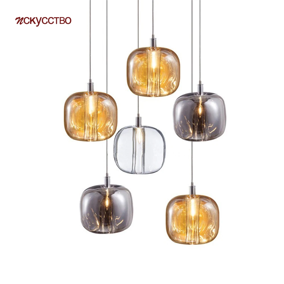 

Скандинавский цветной стеклянный подвесной светильник для комнаты, виллы, лестницы, дизайнерский подвесной светильник в стиле арт-деко, по...