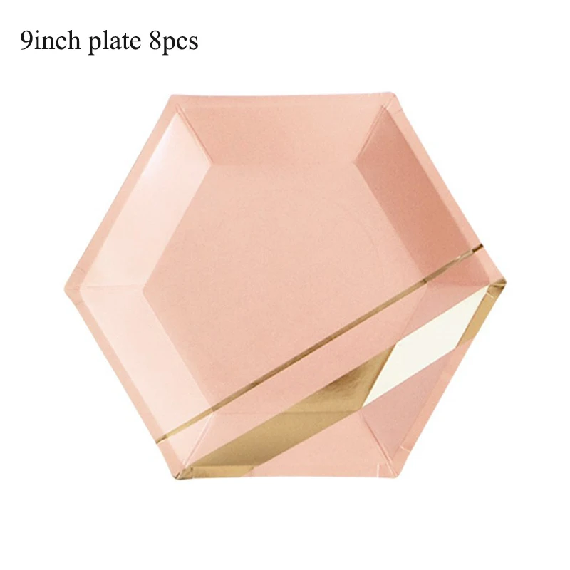 9inch plate 8pcs Розовое золото, розовый бумажные тарелки для вечеринки одноразовая посуда вечерние декоративная ткань посуда тарелки салфетки для стаканчиков набор соломинок для вечеринок - Цвет: 9inch plate 8pcs