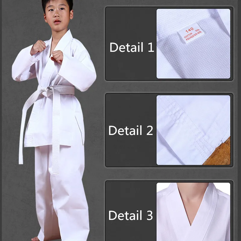 

2019 Dobok Taekwondo Uniform For Kids Adults Kyokushin Karate Unisex White WTF Beginner Withe Belt Training Suit Sport Clothing