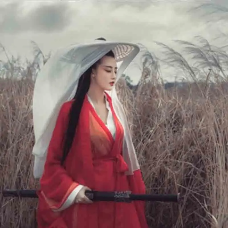 

Women Hanfu Cap With Long Veil Chinese Ancient Tradition Hanfu Hat Douli Hat Cosplay Prop Hanfu Knight Hat White Red For Women