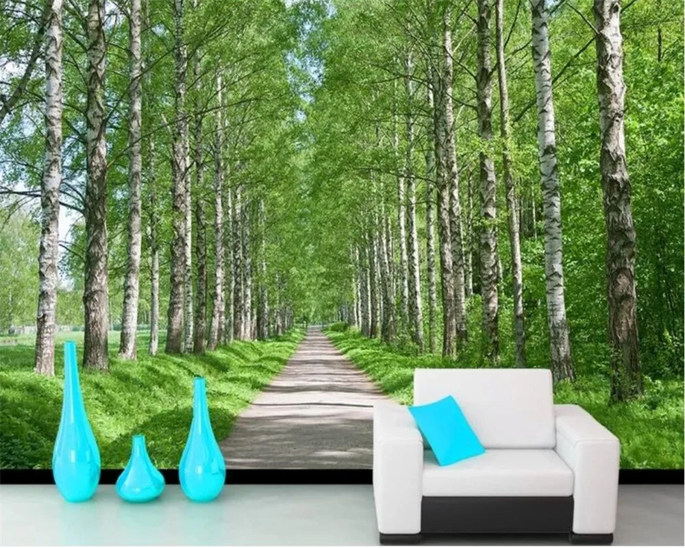 Настенные 3D-обои по фото индивидуальному заказу фотообои с изображением березы и