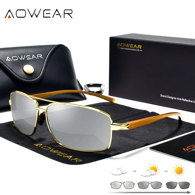 Солнцезащитные очки AOWEAR мужские фотохромные поляризационные квадратные дневные