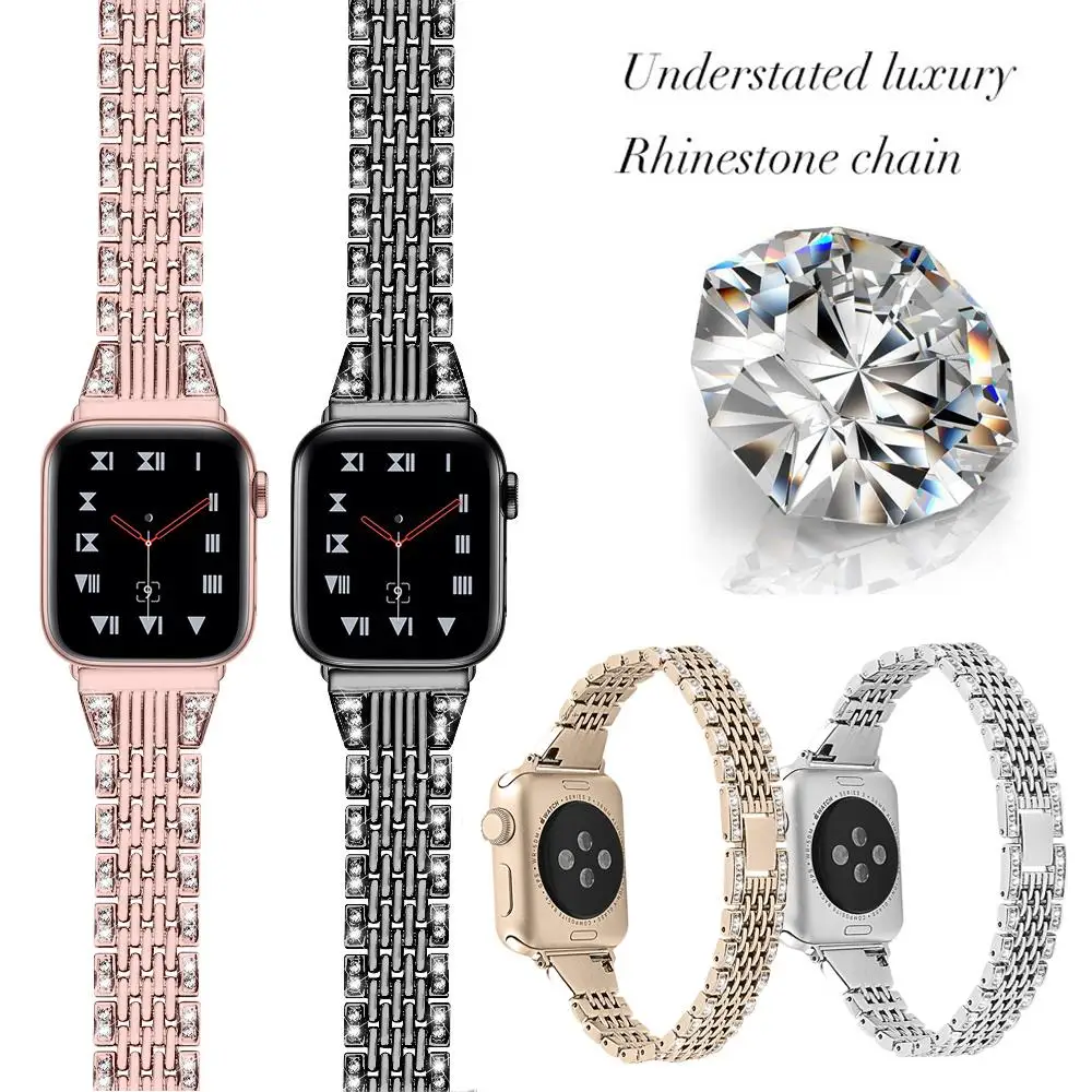 Женский бриллиантовый ремешок для Apple Watch 42 мм 38 мм браслет из нержавеющей стали ремешок для Apple Watch 4 40 мм 44 мм серия 5 3 2 1