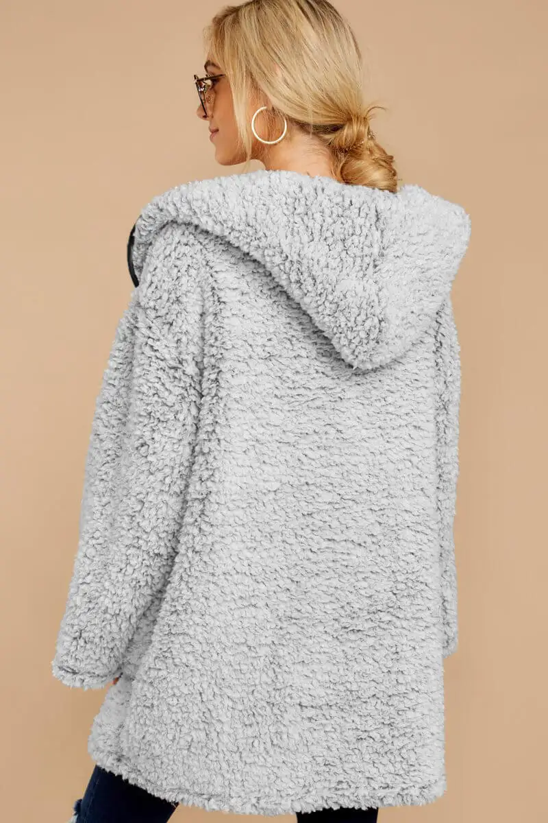 

Echoine Leave Them Waiting Brown/Gray Wubby Coat Women Winter Long Sleeve Hooded Zipper Outwear Jacket Elegant Loose Overcoats