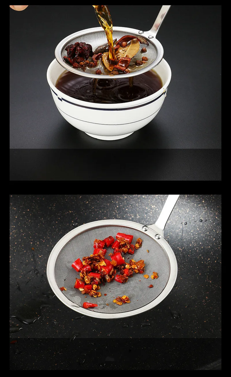 304 stainless steel kitchen tools filter oil residue foam spoon flour sieve frying pan | Дом и сад