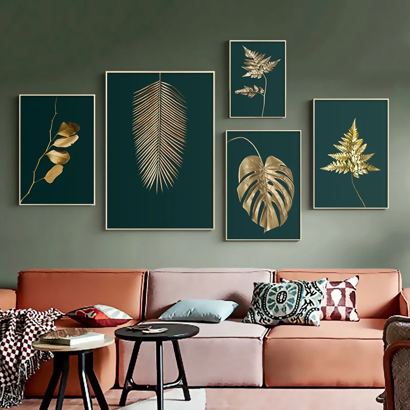 

Gold Luxury Painting Abstract Wall Art Plant Leaves Home Decor Interior Canvas Posters for Home Design Frameless Prints On Loft