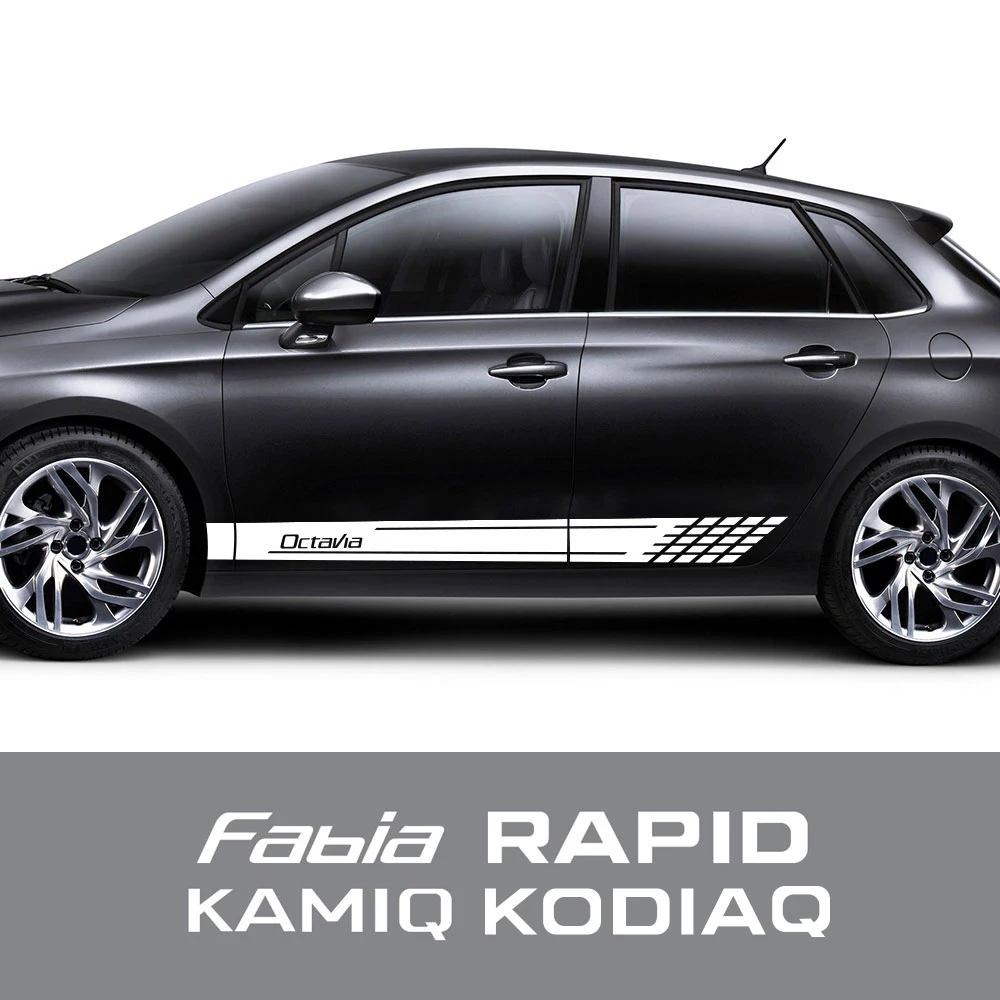 Наклейки на боковую дверь автомобиля в полоску для Skoda Fabia Kamiq Karoq Kodiaq Octavia Rapid Scala