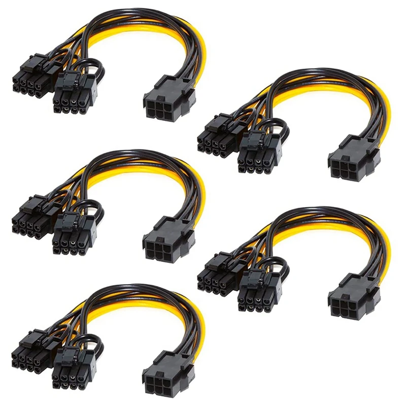 

5 Pcs PCI-E 6-Pin to Dual 6+2-Pin (6-Pin/8-Pin) Power Splitter Cable Graphics Card PCIE PCI Express 6Pin to Dual 8Pin