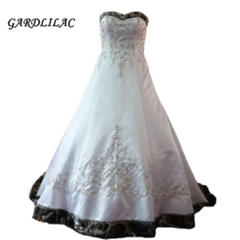 

Gardlilac 2021 Women Camouflage Wedding Dresses for Bride Satin Camo Long Formal Gown for Wedding