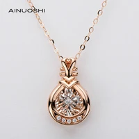 ainuoshi hard gold craft 18k rose 0 041ct real diamond lute shape dancing pendant necklace for women charm fashion jewelry 18