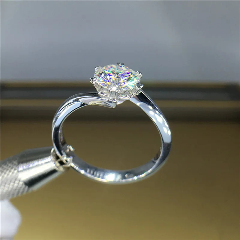 Свадебное кольцо с бриллиантом из 100% моиссанита 18K 750 белое золото D Цвет VVS MO