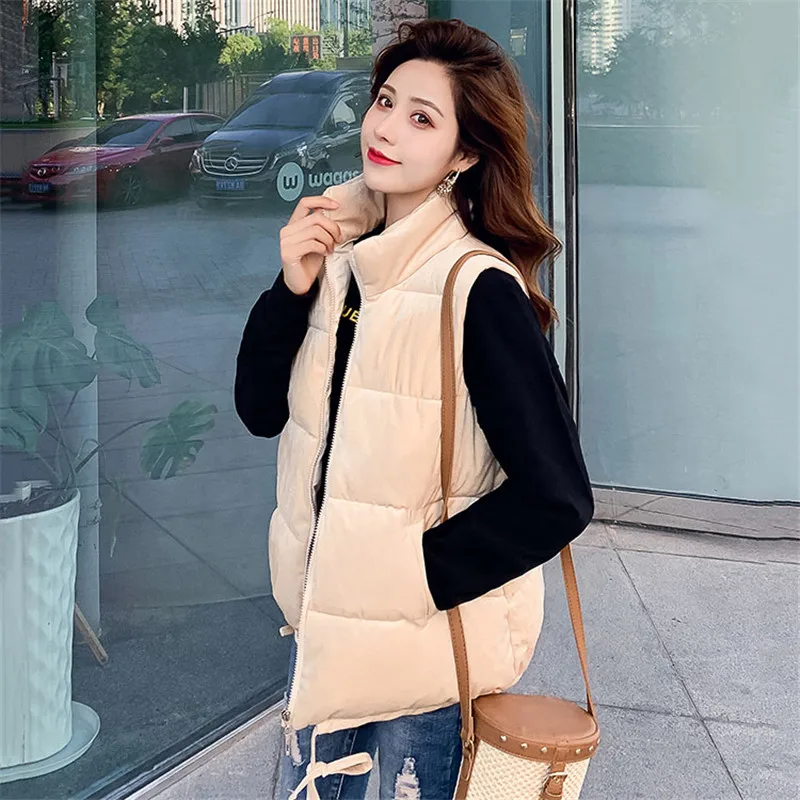 Женский короткий пуховой жилет из хлопка осенне зимний свободный Золотой