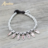 anslow 2020 fashion jewelry wholesale creative design crystal coffee beans leather bracelet for women female gift low0802lb
