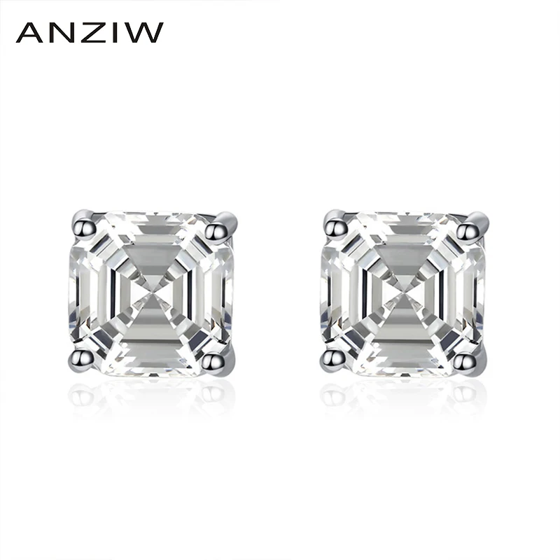

ANZIW стерлингового серебра огранка Ашер 7*7 мм создания Сона со стразами модные классические серьги-гвоздики для женщин, ювелирные изделия в к...