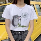 Женская футболка с рисунком ежика и одуванчика, летний топ с коротким рукавом в стиле Харадзюку