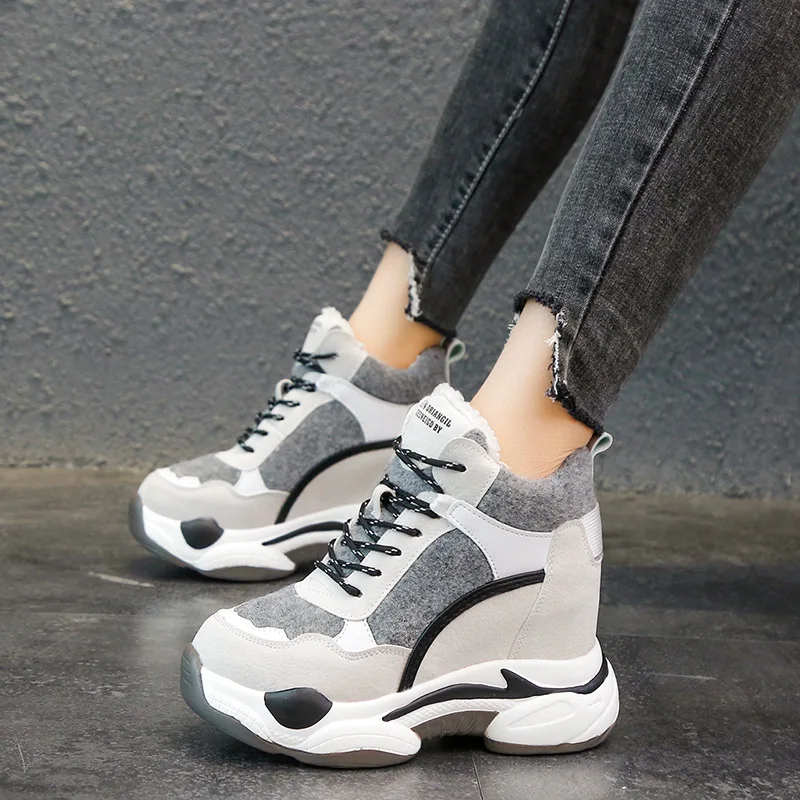 

Winter Woman Fashion Sneakers Platform Chunky Casual Shoes 2021 New Designers Basket Female Lamb wool Women 7cm High Heels