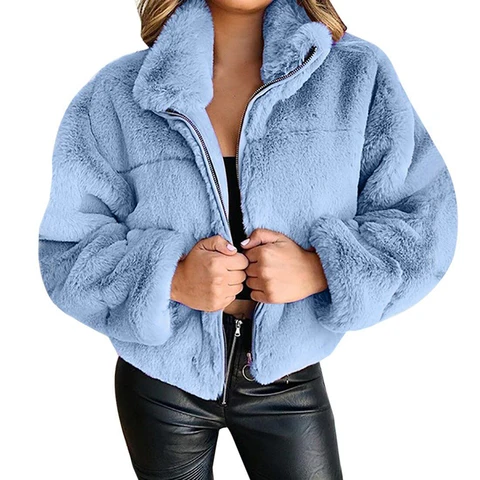 Женская укороченная куртка из искусственного меха, на молнии