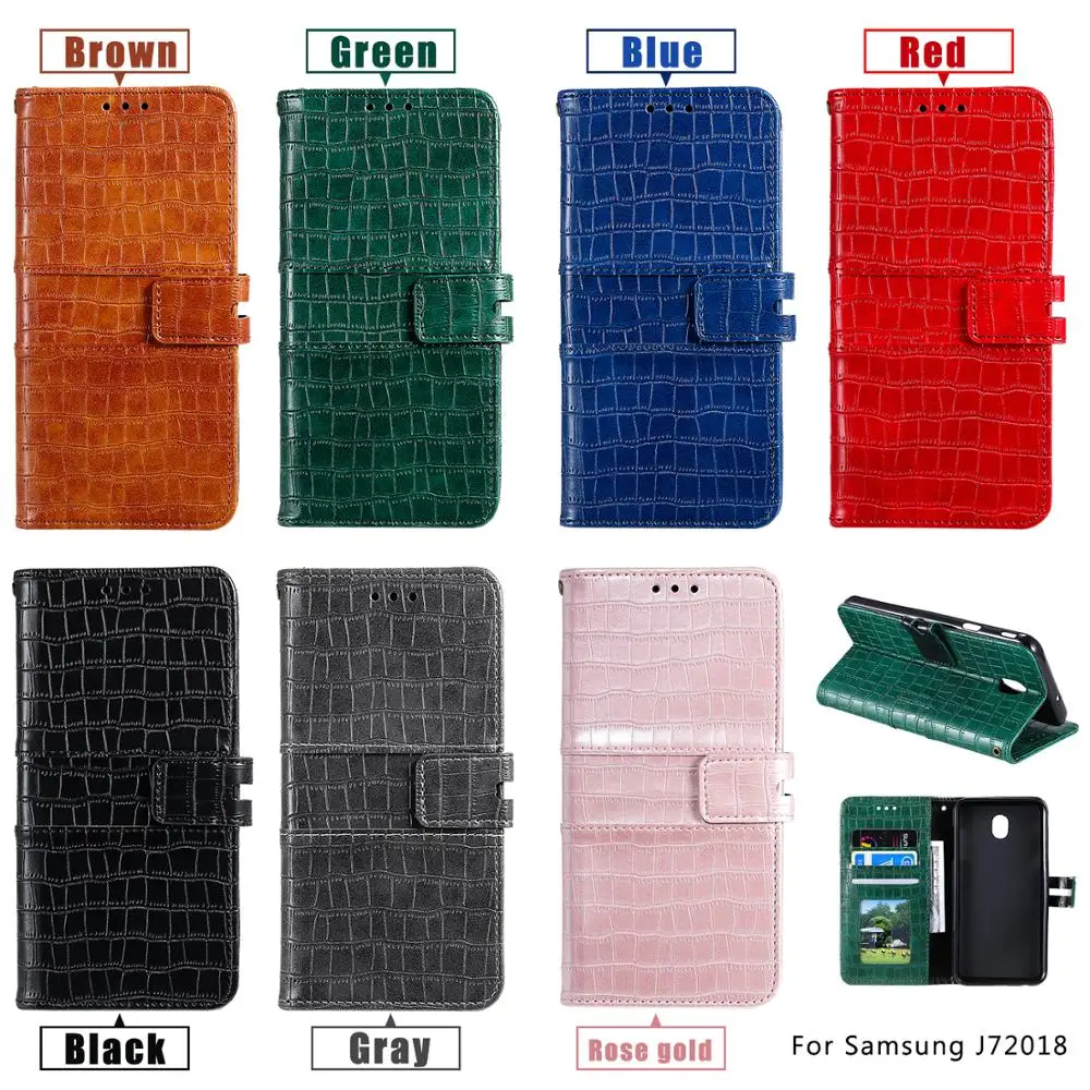 Luxury Crocodile PU Leather Flip Case For Samsung Galaxy J3 J4 J6 Plus J8 2018 Cover Stand Wrist Strap | Мобильные телефоны и