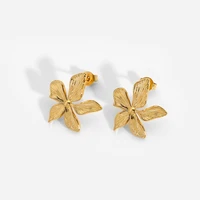 316l stainless steel flower stud earrings simple gold metal 18k embossed petal post earrings girls party gift 2021 new