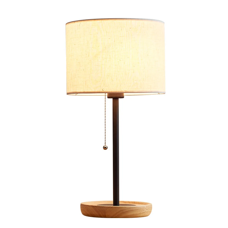 Простая настольная лампа деревянная основа Настольный светильник тканевый