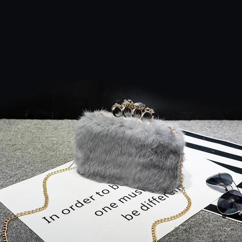 

Модная вечерняя сумочка из кроличьего меха, шикарная темпераментная сумка-мессенджер через плечо, Новая женская маленькая сумочка для рук ...