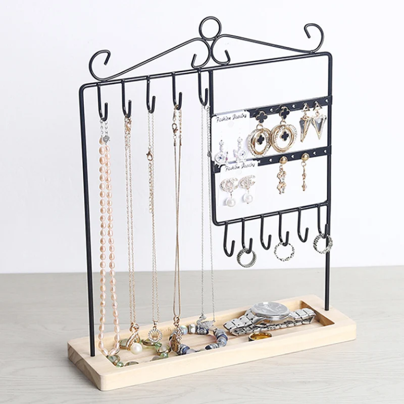 

Jewelry Organizer Earrings Studs Necklace Jewelry Display Rack Metal Stand Organizer Wood Base Holder Display Shelf Jewelry