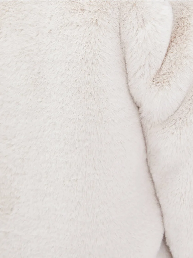 Germinate Luxury Faux Rabbit Fur Jackets Coat Women Winter Christmas Lapel Cardigan Snow Warm Beige Natural Furry Long Overcoat