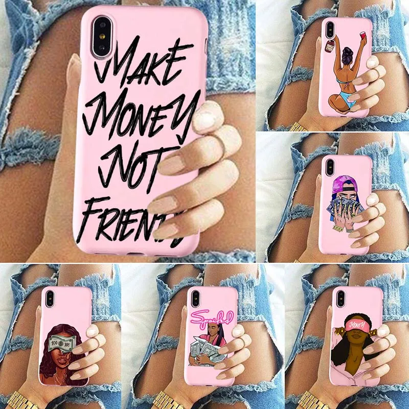 Зарабатывать деньги не друзья Kash афро черная девочка Fundas чехол для телефона iPhone 12