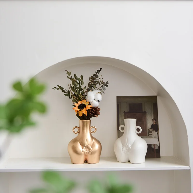 

Nordic ins wind body art vase living room insert dried flowers net red simulation creative ceramic decorative floral ornaments