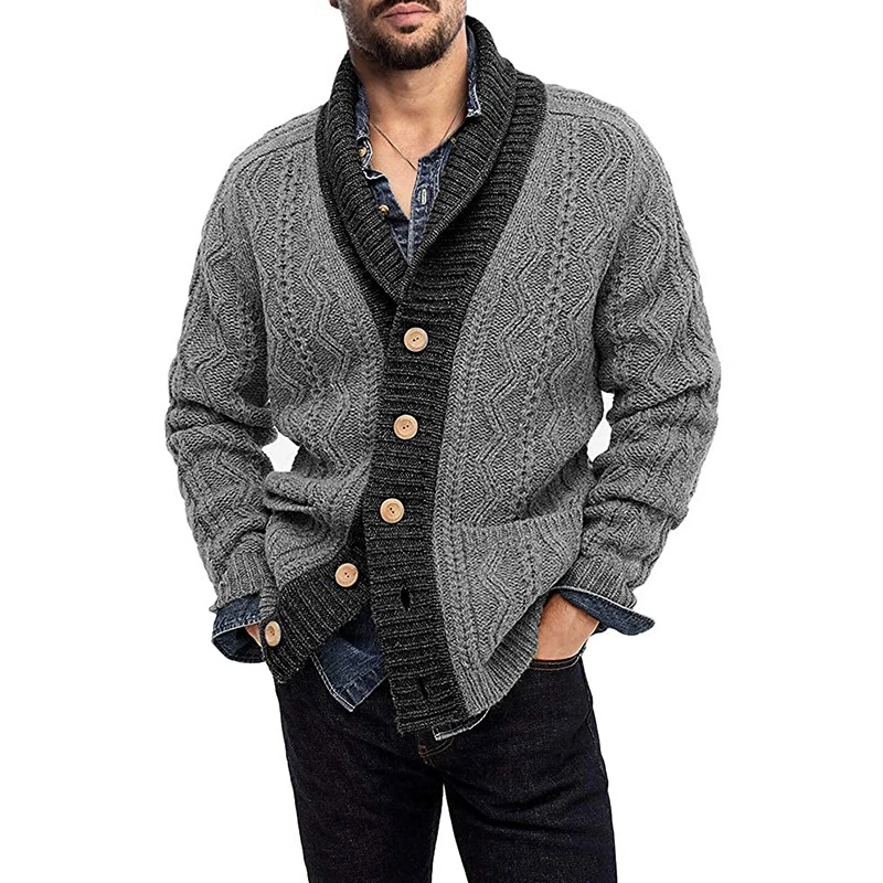 Men's clothes Mans Autum Winter Casual Long Sleeved Sweaters For Men Colorblock Lapel 3D Jacquard Knitted Cardigan Male Knitwear