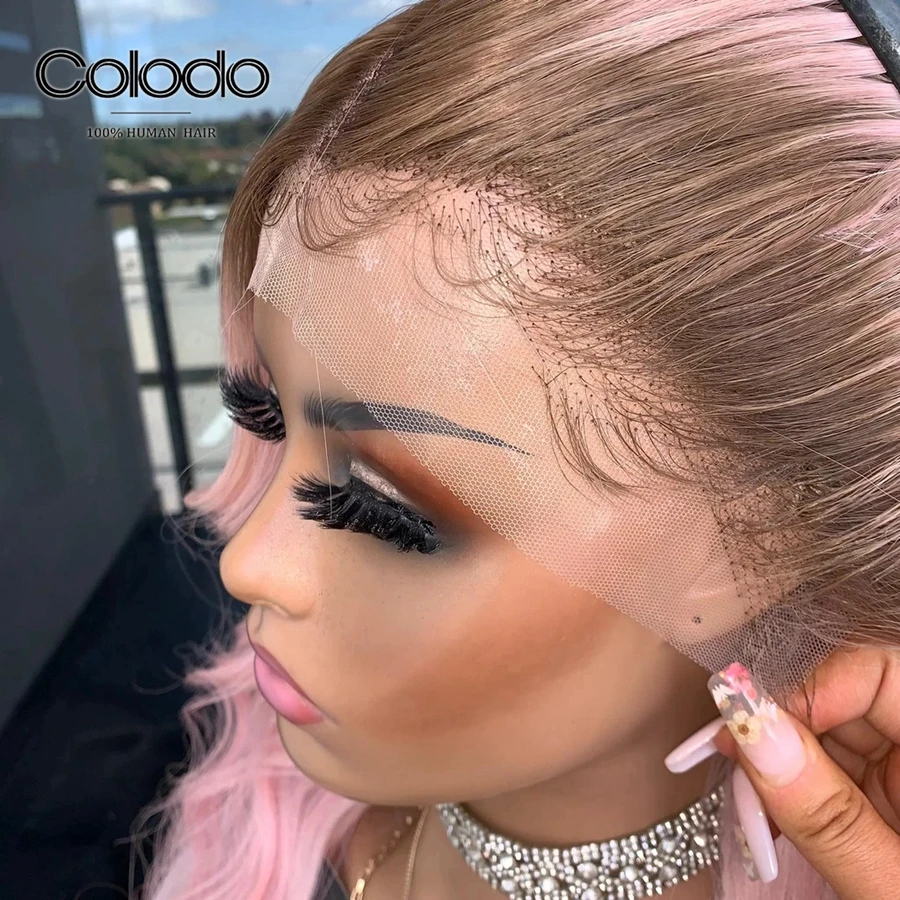 Женский парик из 150% розовых человеческих волос без клея|Парик натуральных на