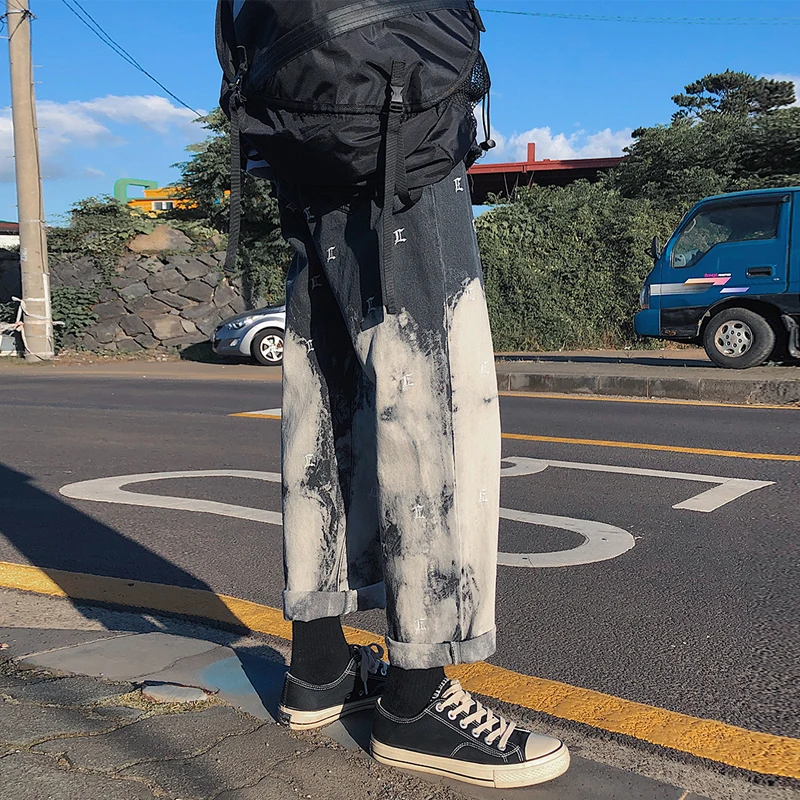 2019 мужские широкие брюки с постепенными изменениями цвета мешковатые