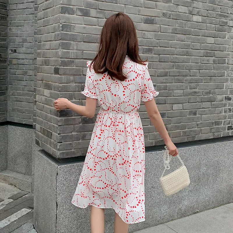 Женское шифоновое платье с коротким рукавом белое Элегантное повседневное