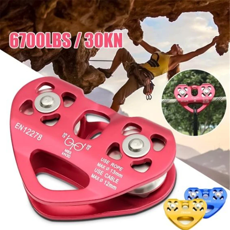 

Climbing Rope Zip Line Trolley Pulley Double Fixed Shaft Cableway Transport Trolley Outdoor Rock Mountain Rappelling Equipment