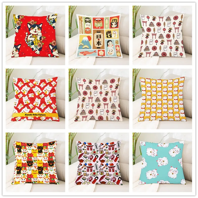 

Cartoon Lucky Cat Colorful Cushion Cover Throw Pillow Case for Home Chair Sofa Decoration Square Pillowcases