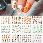 Наклейки для ногтей Harunouta, 12 шт., золотистые и зеленые осенние листья