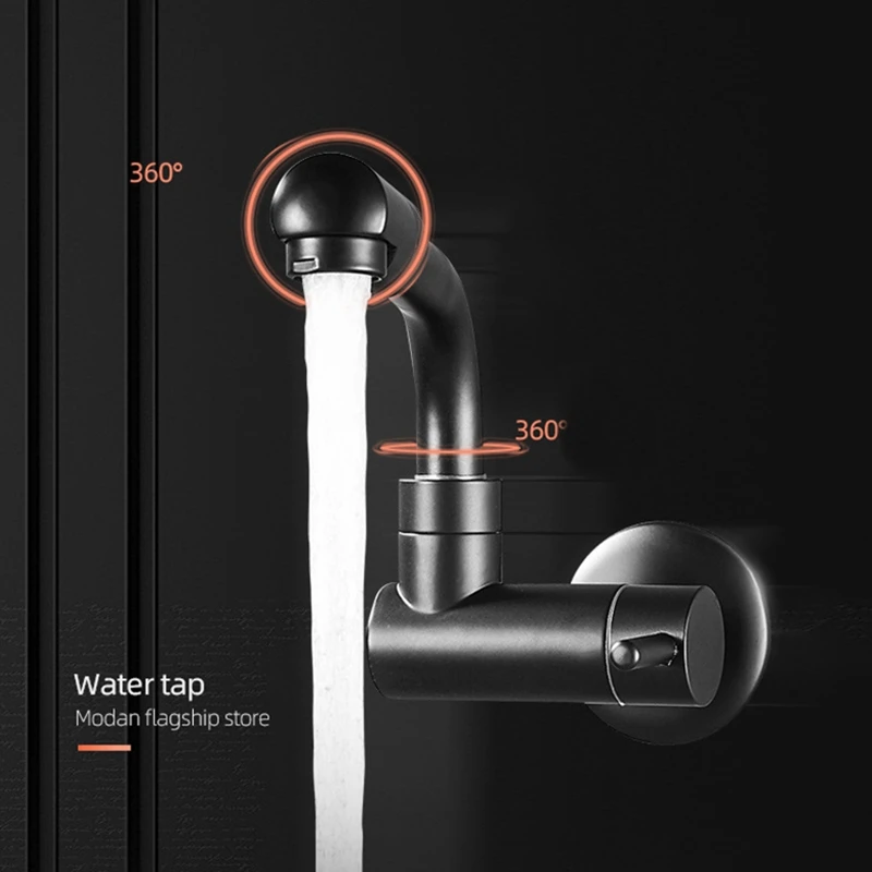 

360 Degree Rotating Black Wall Mounted Single Cold Water Mixer Solid Brass Kitchen Sink Basin Faucet Mop Pool Water Taps