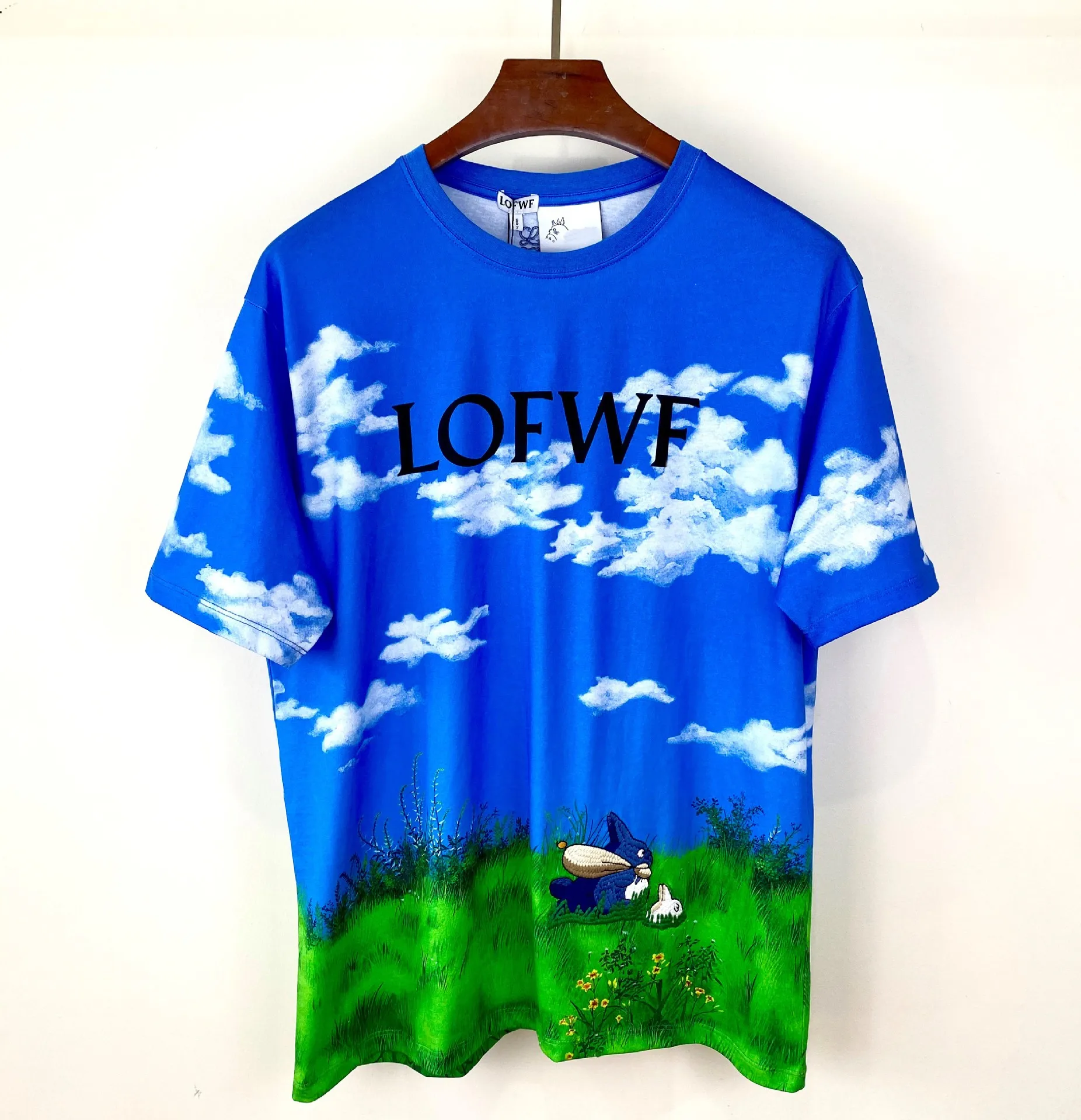 

21 summer new blue sky and white cloud printing short sleeve T-shirt