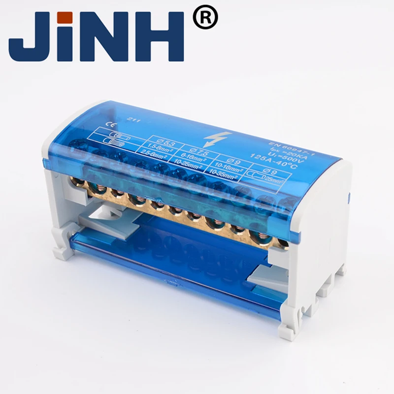 Силовая Клеммная колодка распределения на Din рейку JINH JH8211 электрическая коробка