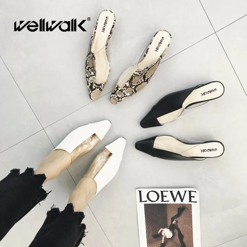 Wellwalk/шлепанцы на прозрачном каблуке; женские туфли без задника на прозрачном каблуке; женские босоножки с закрытым носком; женские шлепанцы без задника с острым носком