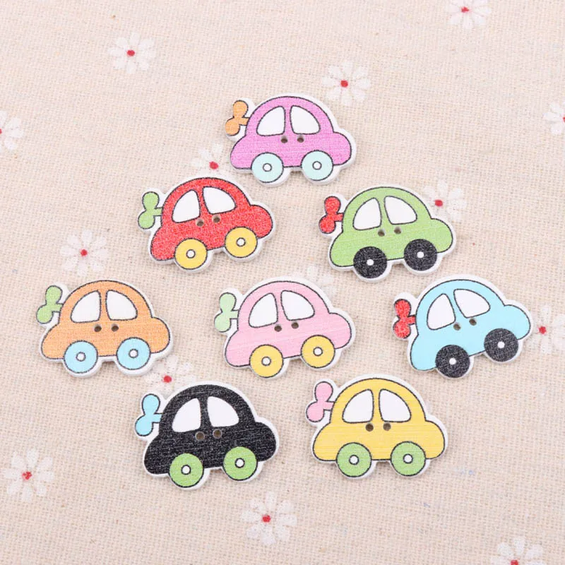 Wooden Toy Car Painted Pattern Buttons 2 Holes Scrapbook Collection Handmade Sewing Home Decoration DIY 21x28mm 10pcs | Дом и сад